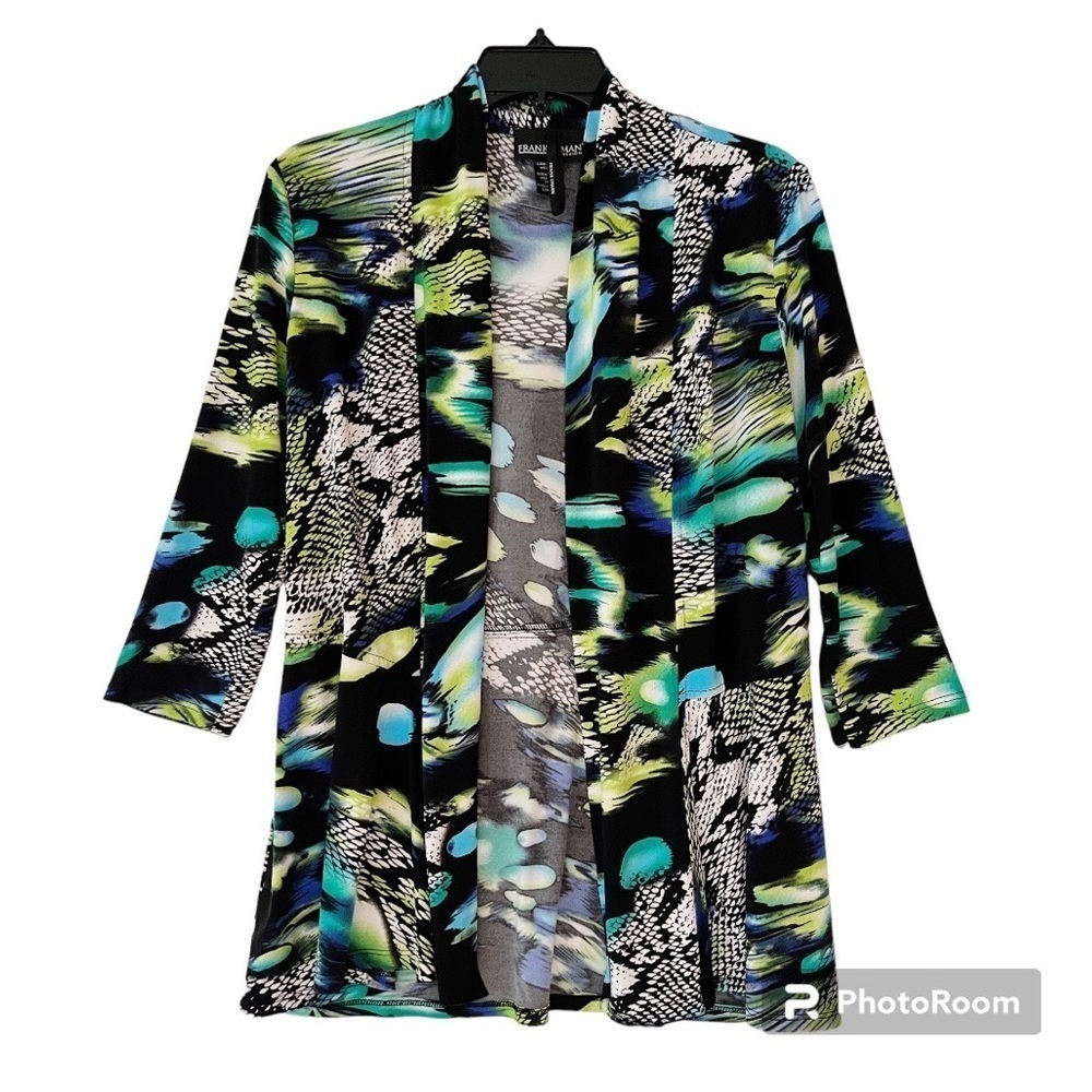 Frank Lyman Design Multi Snakeskin Print Open Front Knit Cardigan Size 8
